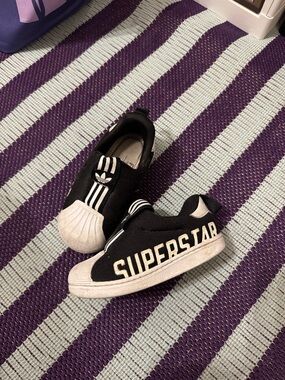 adidas Kids Black and White Superstar Slip-On Sneakers
